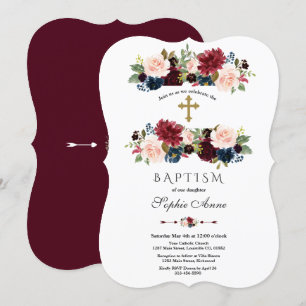 Invitación Atractivo bautismo floral azul de la marina Merlot