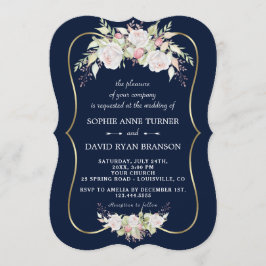 Invitación Atractivo Boda de oro azul de la Marina Rosa Blanc