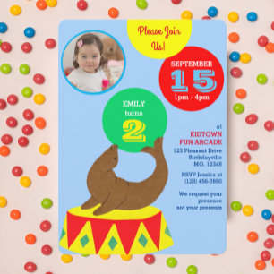 Invitación Atractivo Circus Seal Kids Foto Cumpleaños