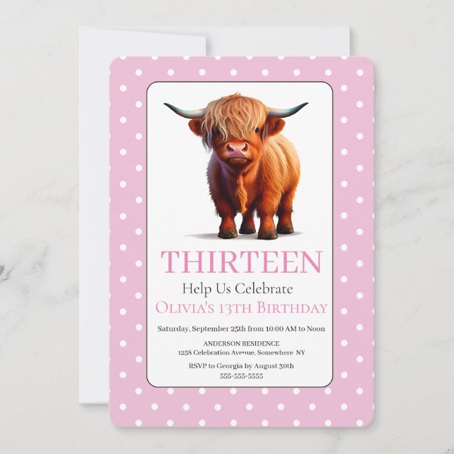 Invitación Atractivo cumpleaños de Cute Highland Cow (Anverso)