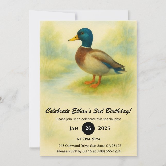 Invitación Atractivo cumpleaños de Mallard Watercolor Ilustra (Anverso)