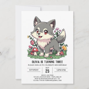 Invitación Atractivo cumpleaños del lobo digital