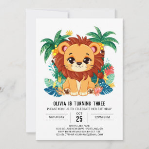 Invitación Atractivo cumpleaños digital de leones para niños