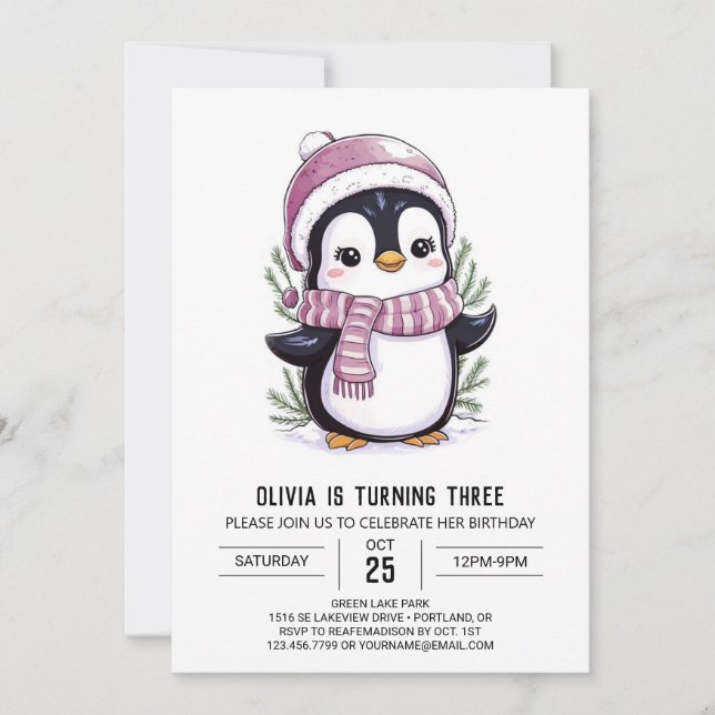 Invitación Atractivo cumpleaños digital pingüino místico (Anverso)