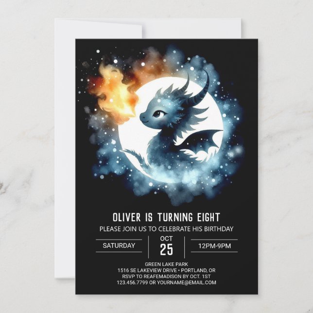 Invitación Atractivo digital de cumpleaños Dragon (Anverso)