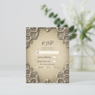 Invitación Atractivo Vintage Sureño de Arpillera Encaje Tarje