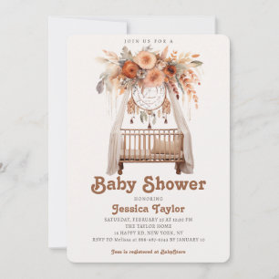 Invitación Atrapa Sueños Boho Floral Niña Cuna Baby Shower