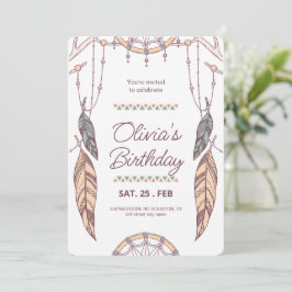 Invitación Atrapa sueños Boho Tribal, Fiesta de cumpleaños Bo