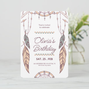 Invitación Atrapa sueños Boho Tribal, Fiesta de cumpleaños Bo