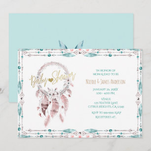 Invitación Atrapador de Sueños de Plumas Bohemio para Baby Sh