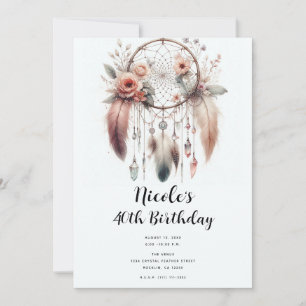 Invitación Atrapasueños Bohemio de Plumas Cristal Floral Cump