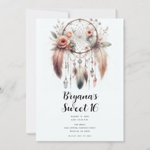 Invitación Atrapasueños Bohemio de Plumas Cristal Floral Dulc