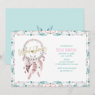 Invitación Atrapasueños Bohemio de Plumas Tinte Despedida de