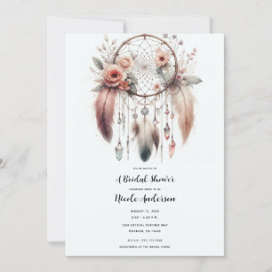 Invitación Atrapasueños Bohemio Floral Cristal Pluma Nupcial