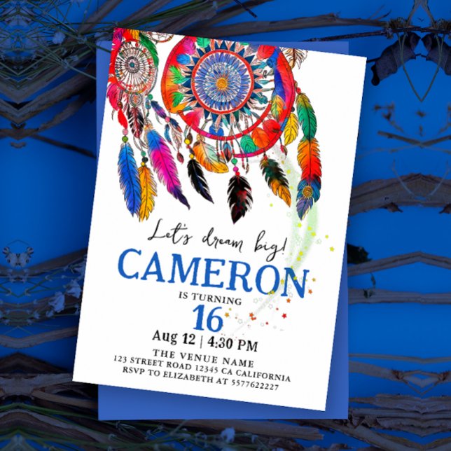 Invitación Atrapasueños Colorido Boho Chic Cumpleaños Acuarel (Subido por el creador)