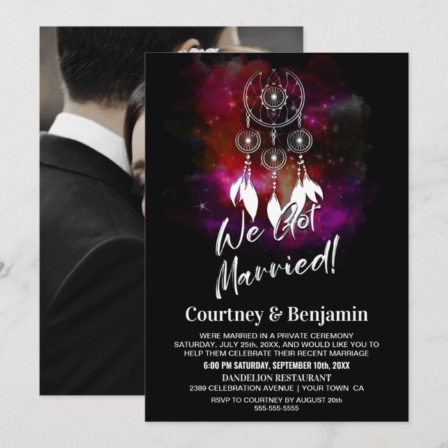 Invitación Atrapasueños de Noche Estrellada para Boda Recepci (Anverso / Reverso)