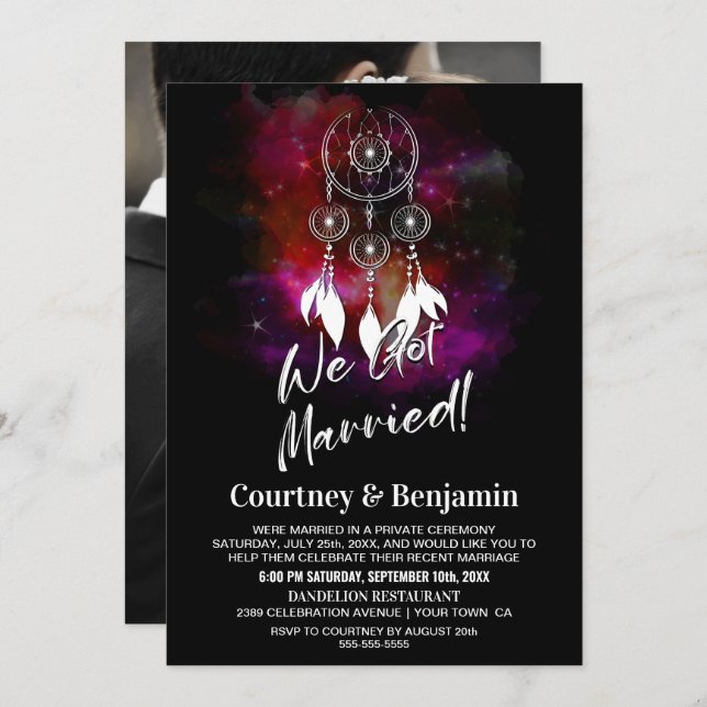 Invitación Atrapasueños de recepción de boda de noche estrell (Anverso / Reverso)