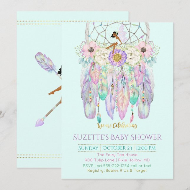 Invitación Atrapasueños étnico de hadas Boho de cualquier col (Anverso / Reverso)