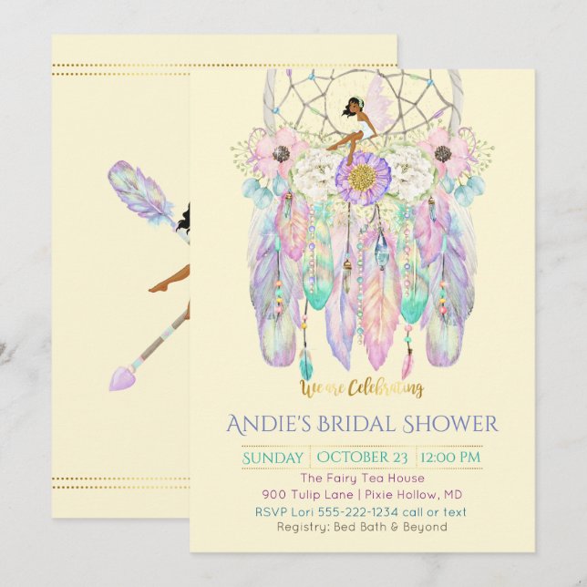 Invitación Atrapasueños étnico de hadas Boho de cualquier col (Anverso / Reverso)
