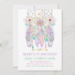 Invitación Atrapasueños Hadas Boho Plumas Flechas