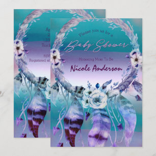 Invitación Atrapasueños púrpura y turquesa Baby Shower boho c