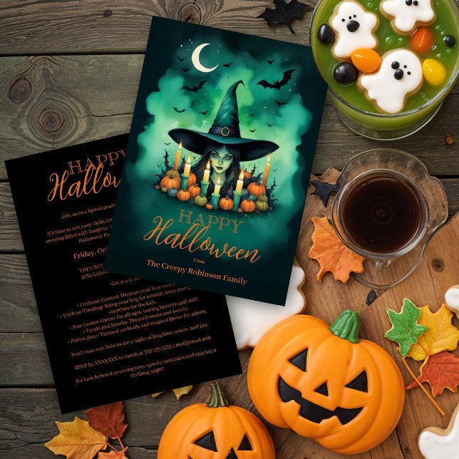 Invitación Attractive & Mystical Halloween Witch Conjures (Attractive & Mystical Halloween Witch Conjures Invitations Party Cards.)
