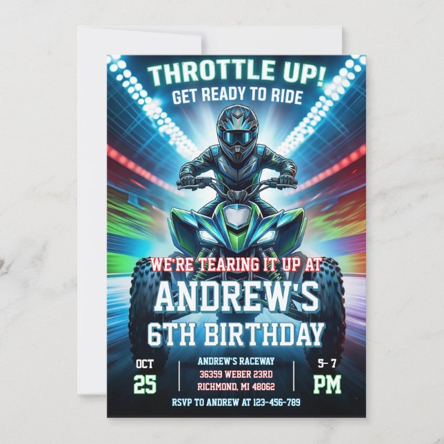Invitación ATV Four Wheeler Birthday Party Invitation  (Anverso)