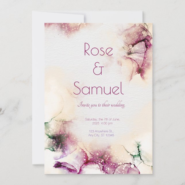 Invitación Aubergine Alcohol Ink Chic Wedding Invitation (Anverso)