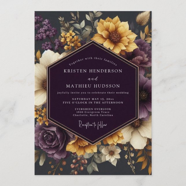 Invitación Aubergine Golden Wedding (Anverso)