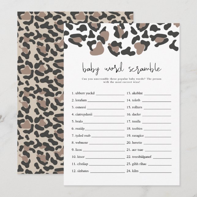 Invitación AUBREE Leopard Print Baby Word Scramble Game Invi (Anverso / Reverso)