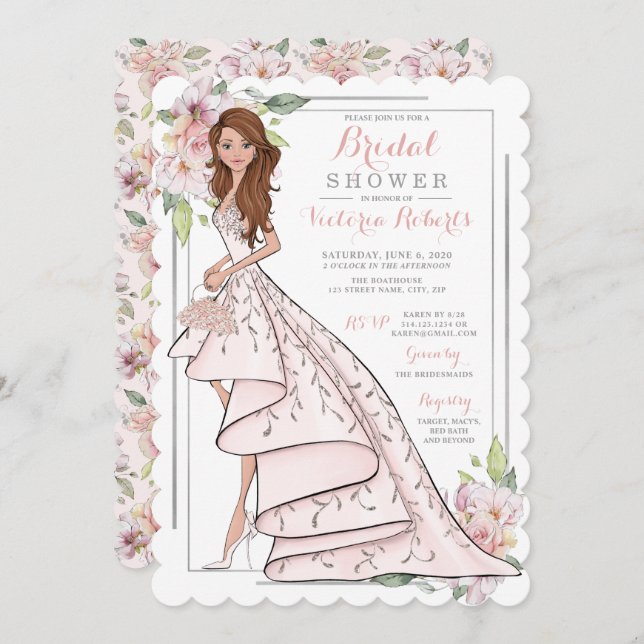 Invitación Auburn Bride en ducha de novia en traje de noche (Anverso / Reverso)