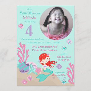 Invitación Auburn Mermaid cuarto cumpleaños
