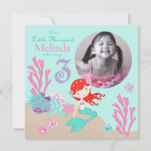 Invitación Auburn Mermaid Tercer cumpleaños