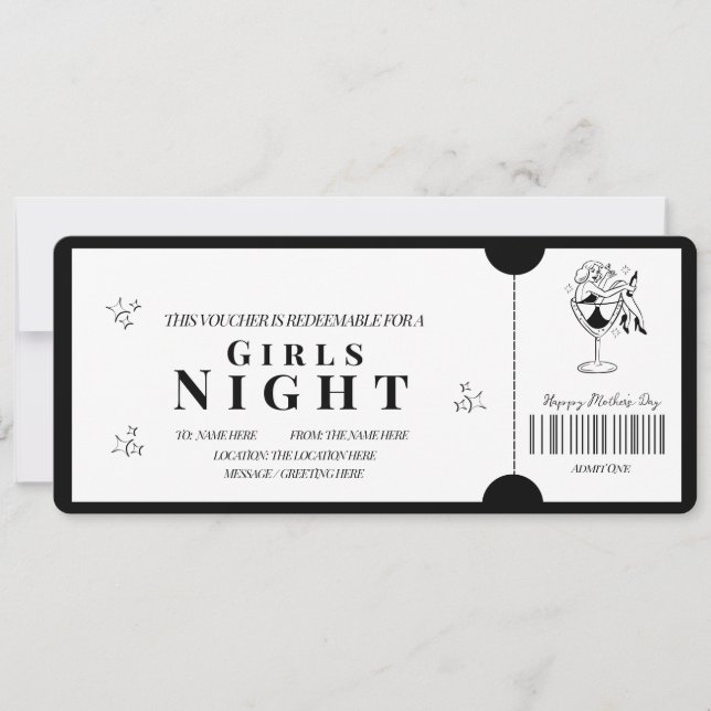 Invitación Audaces Chicas Minimalistas Voucher nocturnos (Anverso)