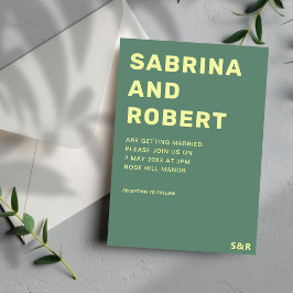 Invitación Audaces Nombres Modernos Guión Verde y Boda Amaril
