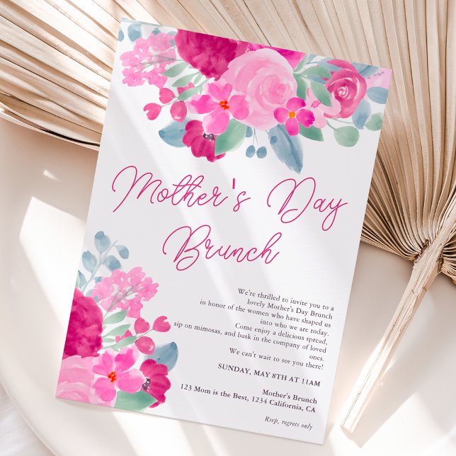 Invitación Audaz acuarela floral de ciruela rosa de la madre  (Subido por el creador)