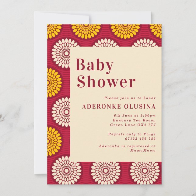 Invitación Audaz Baby Shower rojo y amarillo para la impresió (Anverso)