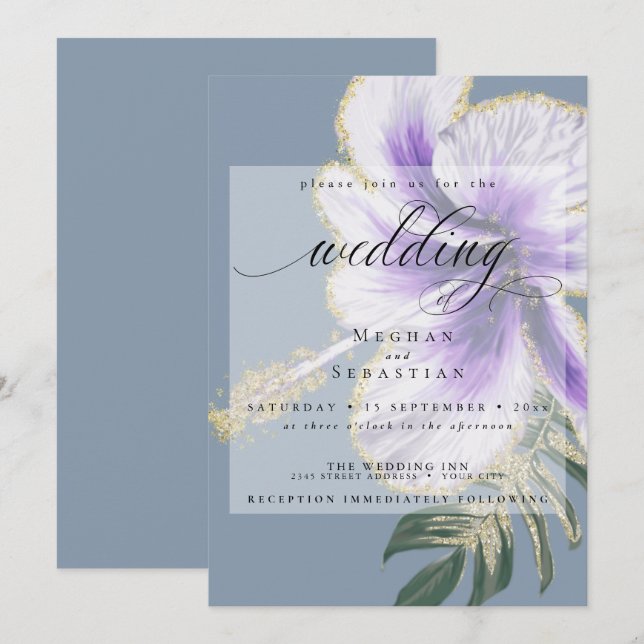 Invitación Audaz Boda Ametist Purple Floral Invita (Anverso / Reverso)