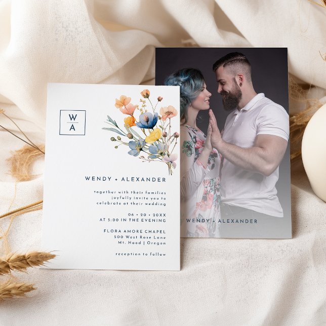 Invitación Audaz Boda de Monograma Floral Elegante Escudo (Subido por el creador)