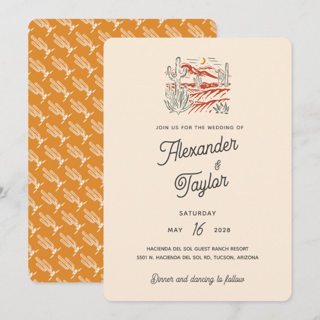 Invitación Audaz Boda del paisaje del desierto del Saguaro Ca (Anverso / Reverso)