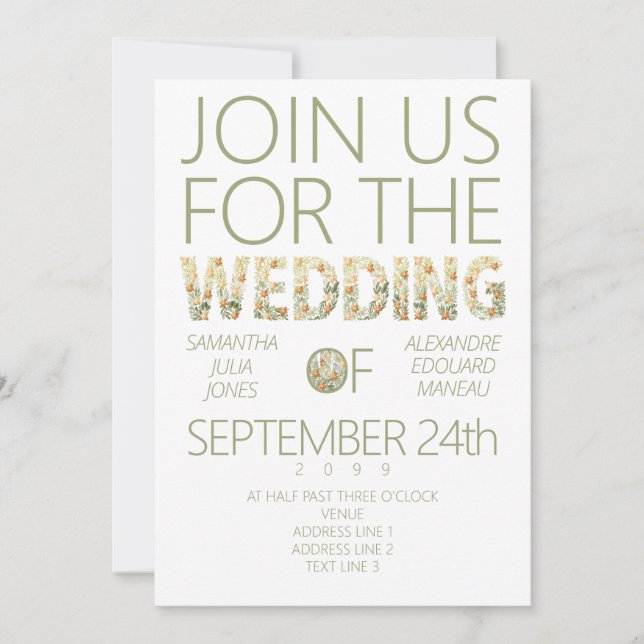 Invitación Audaz Boda Rústico Boho Floral Greenery (Anverso)