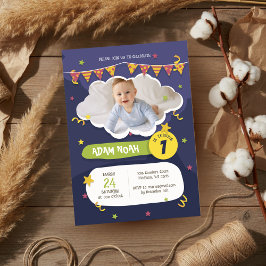 Invitación Audaz Confetti Verde Púrpura Primera Foto de Cumpl