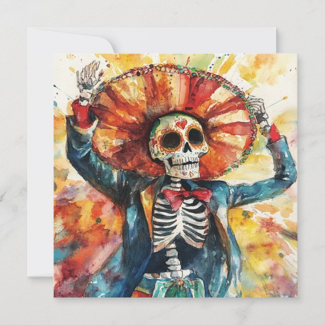 Invitación Audaz Día del Arte de los Muertos en Skeleton (Anverso)