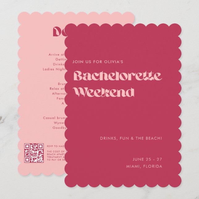 Invitación Audaz Divertido Girona Rosa Magenta Bachelorette W (Anverso / Reverso)