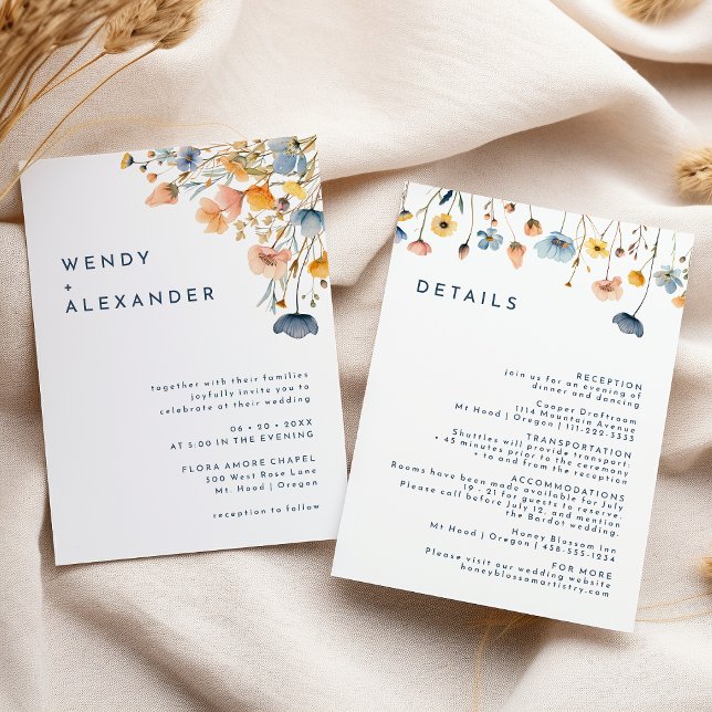 Invitación Audaz elegancia Floral Todo en un solo Boda Detall (Subido por el creador)