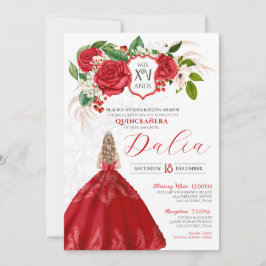 Invitación Audaz elegancia Roses Rojos Escudo Floral Quincean