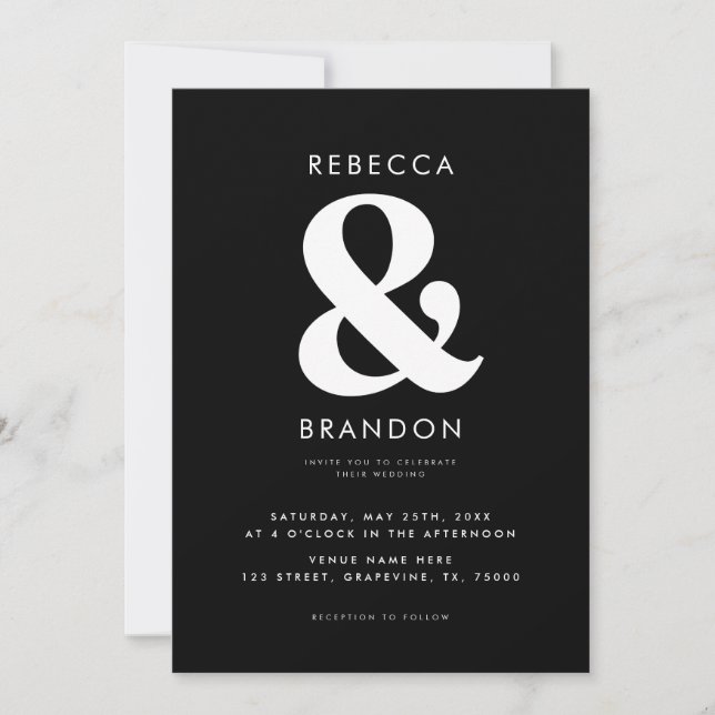 Invitación Audaz estilo Ampersy código QR todo en un Boda (Anverso)