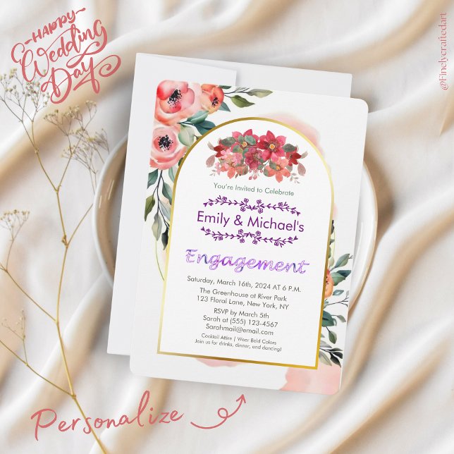 Invitación Audaz fiesta de compromiso de primavera floral ros (Subido por el creador)