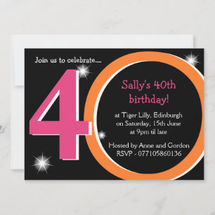 Invitación Audaz Fiesta Rosa y Naranja 40º cumpleaños
