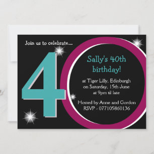 Invitación Audaz Fiesta Rosa y Verde azulada cuadragésimo cua